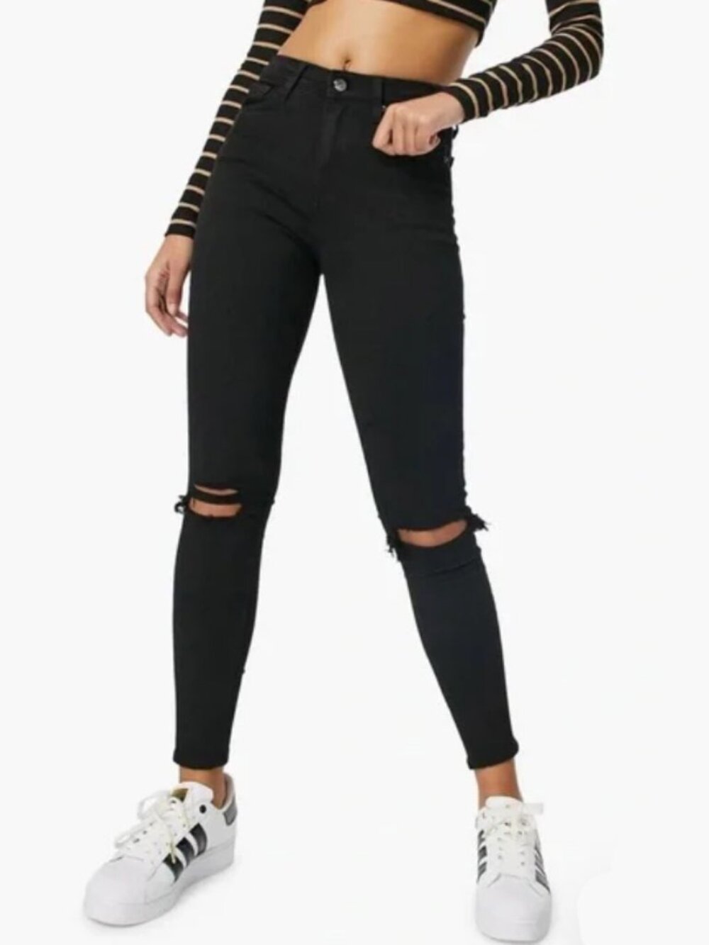 TOPSHOP Jamie High Rise Distressed Knees Skinny Jeans in Black W30 L26
